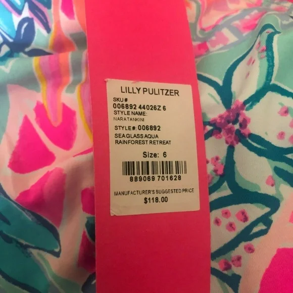 Lilly Pulitzer Nara Tankini Top Seaglass Aqua Rainforest Retreat Size 6 - Picture 4 of 4